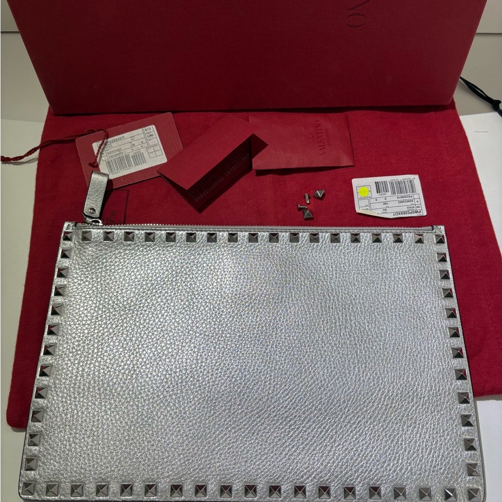Authentic Valentino large Silver Studded Clutch